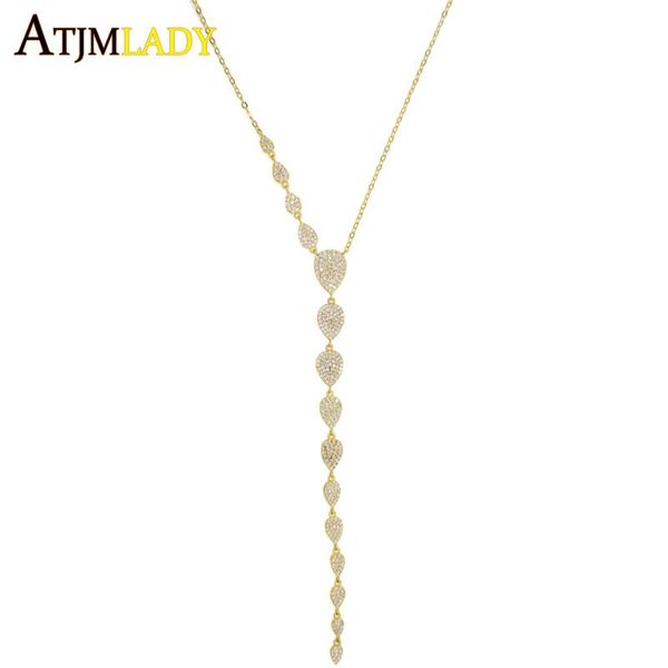 

2020lovely water drop cz station long women necklace cz gold color fashion jewelry cubic zirconia charming y lariat chain, Silver