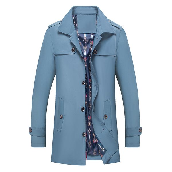 

windbreaker mid long autumn business casual men's coat lapel single breasted young and middle aged dad's, Tan;black