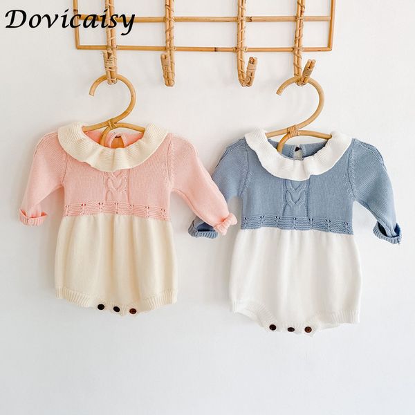 

baby girls knitted romper autumn infant newborn long sleeve solid ruffled jumpsuit outfit set baby winter clothing 201030, Blue