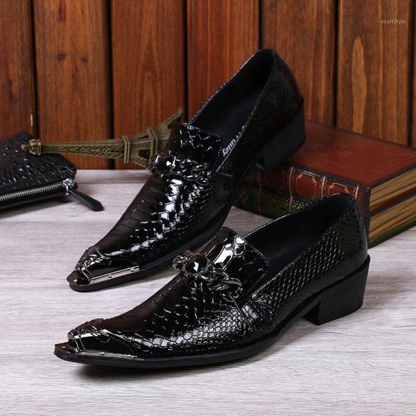 

christia bella personalized fashion male serpentine genuine leather highten shoes big size metal pointed toe men's party shoes1, Black