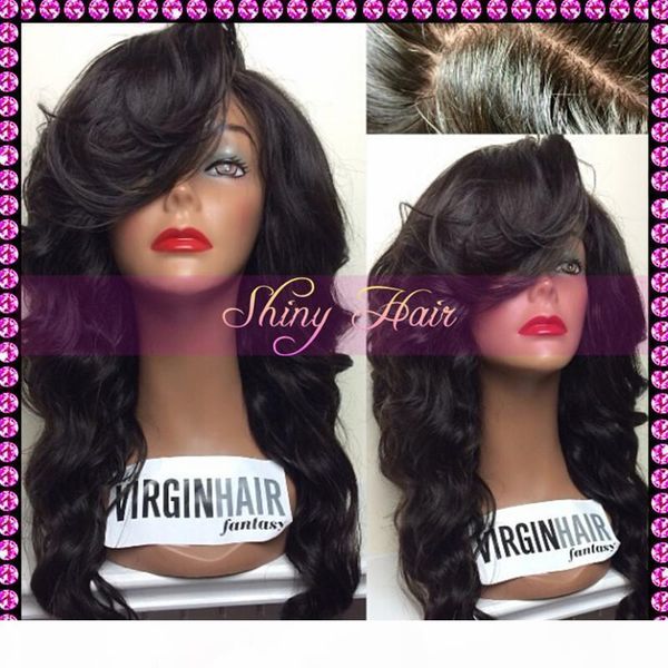 

remy lace front wigs with bangs brazilian virgin human hair wig with full bangs for black women full lace wig with bangs, Black;brown