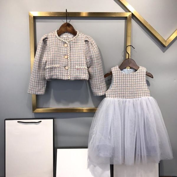 

2020 original single high-end children's clothing girls skirt jacket vest skirt high-end woolen fabric ing, White