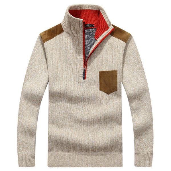 

winter pullover men's sweater plus velvet half zipper sweater thicken warm stand collar loose vetement homme men clothes, White;black