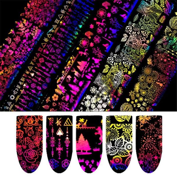 

2020 new fashion 10pcs starry sky nail foils sticker colorful manicure nail art transfer sticker art decoration 4*20cm, Black