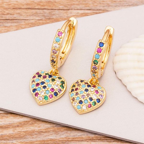 

romantic heart statement drop earrings colorful cubic zirconia pendant dangle earrings gold color jewelry gift for women girls, Silver