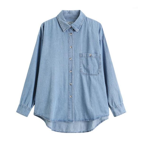 

2020 spring summer women denim full sleeve blouses jackets women loose retro shirts casual fashion oversize all-match wb411, White