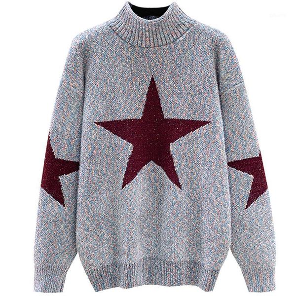 

korean fall fashion turtlleneck sweater and pullovers loose print loose jumpers grey winter warm thick pull sweaters 20201, White;black