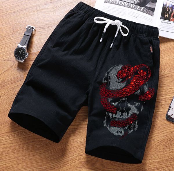 

cotton short pant rhinestones hip hop streetwear men drill shorts, White;black