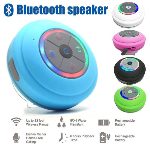

waterproof bluetooth speaker with led lamp suction cup wireless bathroom car mobile phone speaker support hands-data card1