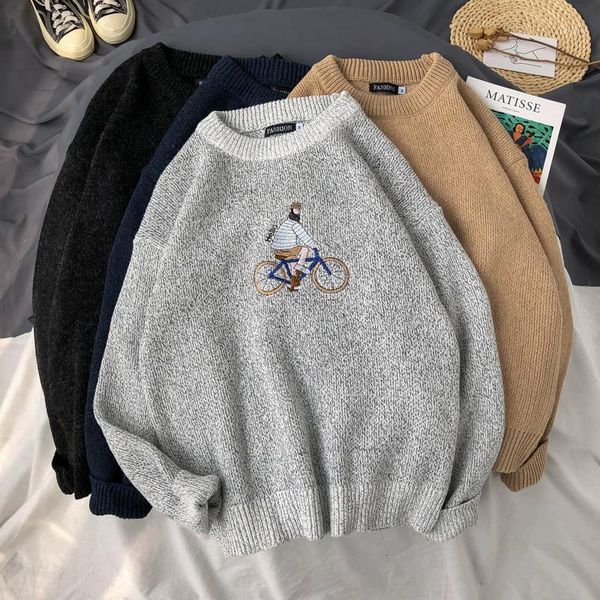 

winter thick trend round neck cartoon male sweater harajuku style bf students loose personality knit bottoming men sweaters1, White;black
