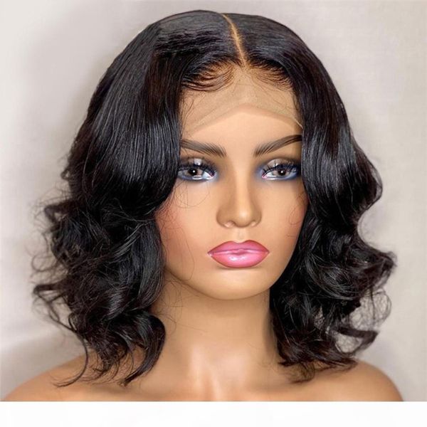 

loose wave short bob wig 5x5 silk base scalp wig pre plucked 13x6 lace closure human hair wigs remy brazilian hair, Black;brown