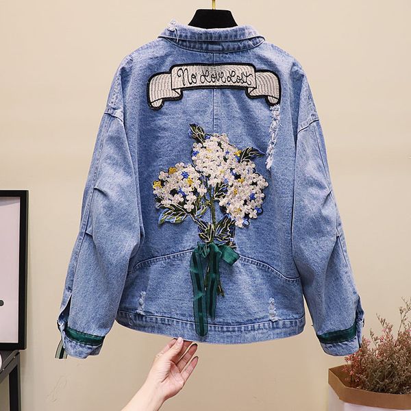 

women's 2020 new worn cowboy hole denim short female jacket loose spring harajuku sleeve long ladies jackets cpgv, Black;brown