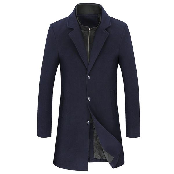 

size plus men's woolen coat man long winter coat for men 6xl 7xl men's windbreakers overcoat casaco masculino, Black