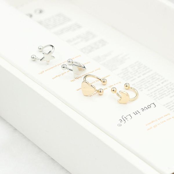 sumeng new fashion mell gold secremated clock moon clover star heart triangle no pierced erclips серьги для женщин 2020 sqcdbj, Silver