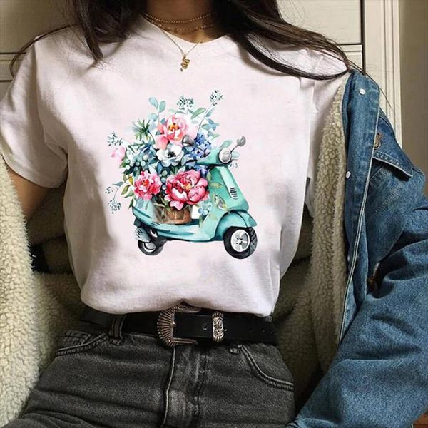 

women graphic cartoon watercolor flower floral ladies printing print clothes lady tees female t shirt womens t shirt, White