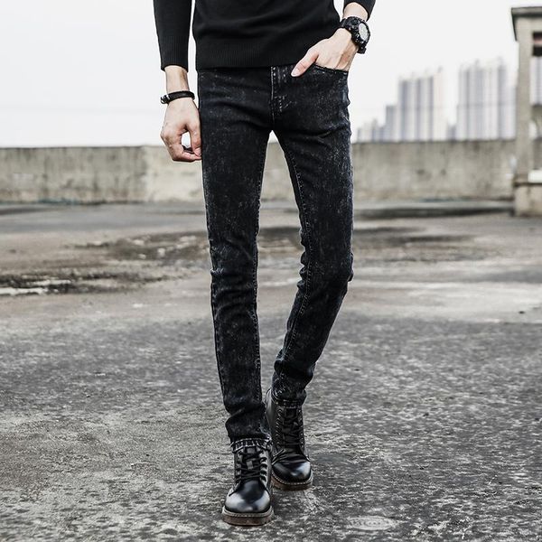 

new arrival men's stretch fit jeans popular cotton comfortable black denim trousers casual pencil pants, Blue