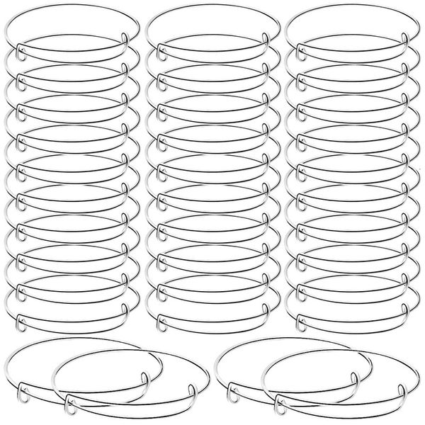 

100pcs wire expandable adjustable blank bracelets bangle for diy jewelry making silver color
