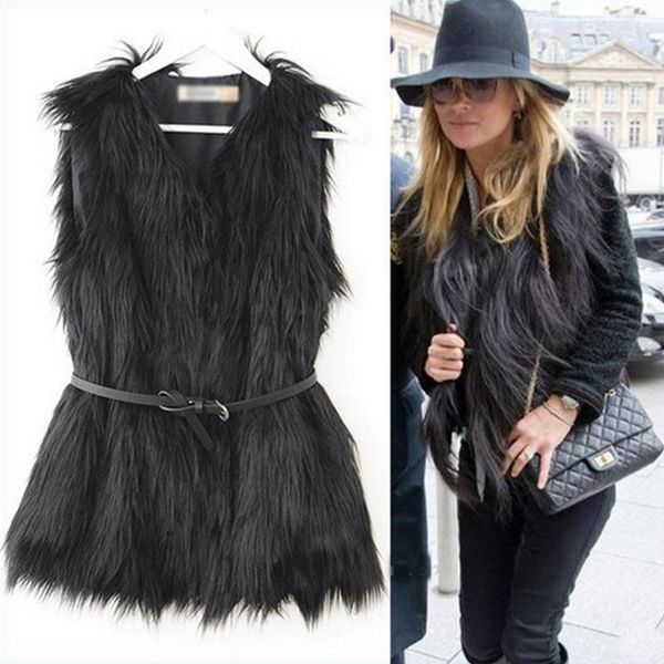 

women's vests autumn winter faux fur short black office lady sleeveless jacket women fashion v neck waistcoat gilet fluffy coat, Black;white