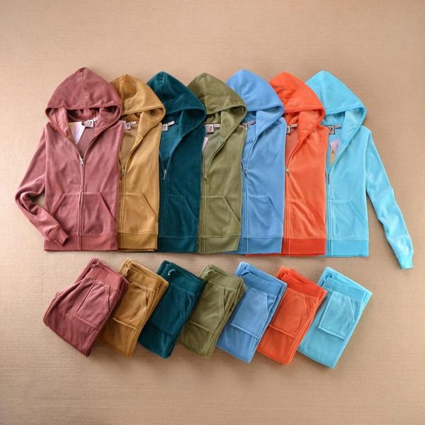 

women's tracksuits velvet tracksuit juicy 2 piece set women outfits casual style sweatsuit hoodies long sleeve +pants for sport s-xxl, Gray