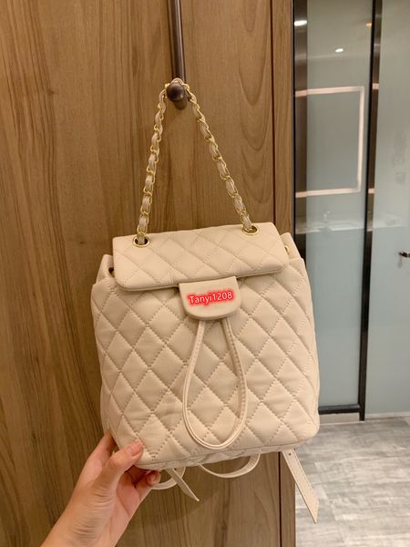 

2021 selling backpack bags genuine leather fashion diamond lattice school bag 24x28cm