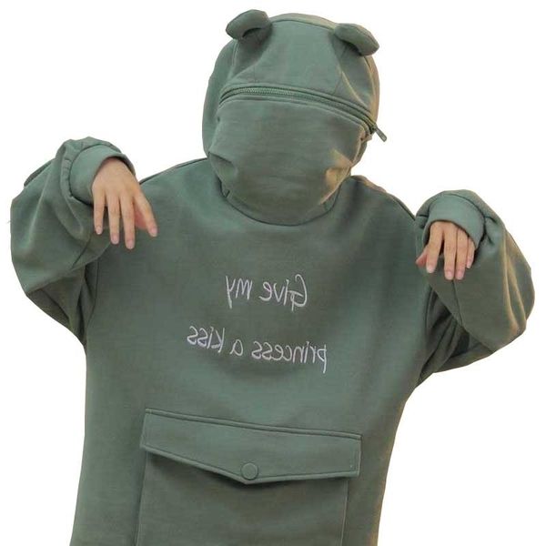 

frog hoodie women long sweatshirt femme hoodies for women autumn loose kawaii long sleeve frog hoodie harajuku fall women 201102, Black
