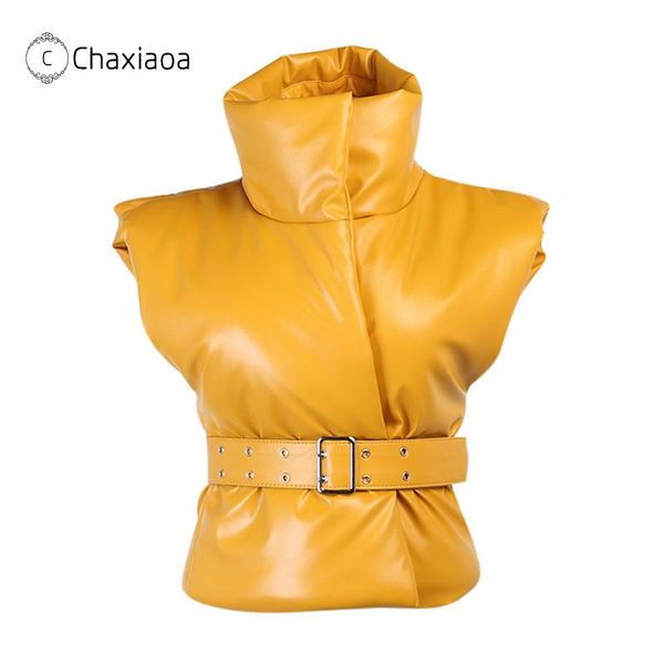 

women's vests chaxioa fashion women vest adjustable waist pu leather winter outdoor casual solid color waistcoat sleeveless jacket x393, Black;white