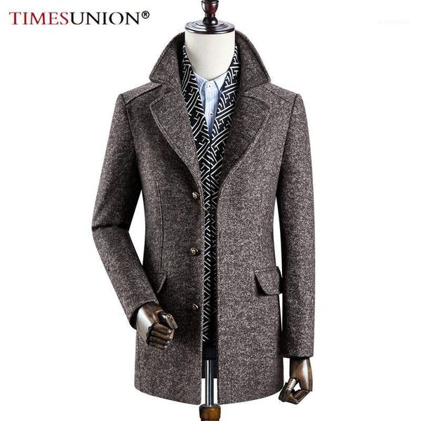 

winter scarf 60% woolen winter coat men casual warm removable scarf men's coat single breasted slim mens coats and jackets1, Black