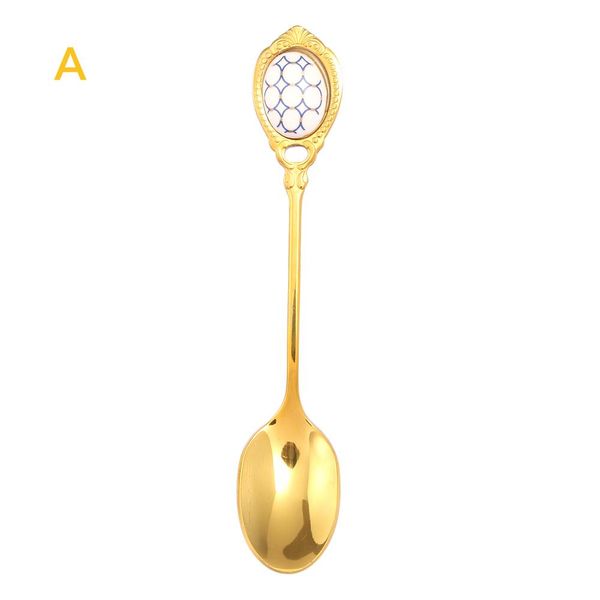 

stainless steel spoons inlay ceramic handle coffee scoop vintage gold color dessert spoon elegant fashion cake scoop h jlldfk