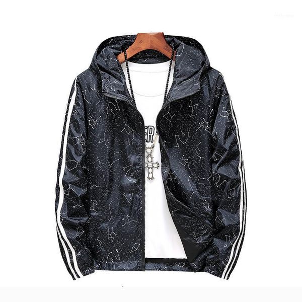 

jacket men windbreaker 2019 spring fashion print stripe hooded casual jackets male coat thin outwear1 men's, Black;brown