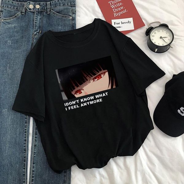 

summer vintage casual fashion women punk streetwear loose goth letter print harajuku tees cartoon japanese ins t shirt, White