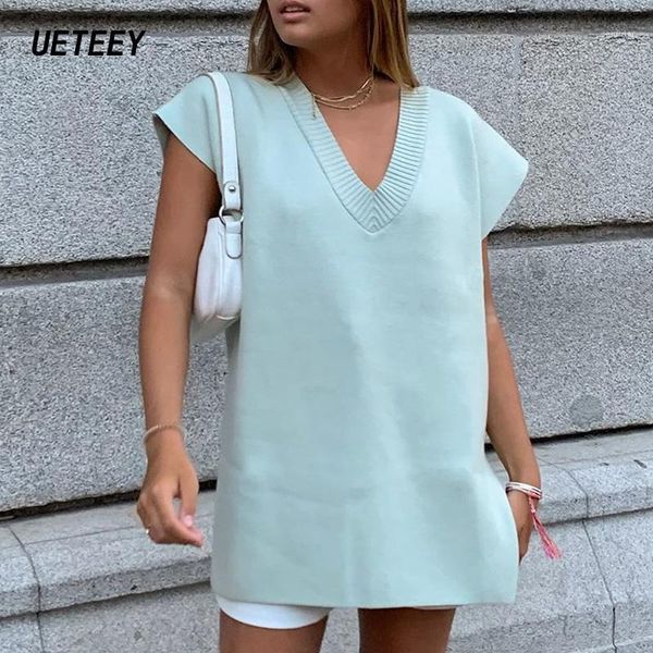 

2020 autumn women's knitted sweater solid oversize vest v neck pullover jumper sleeveless knitwear loose bf sweater casual knits1, White;black