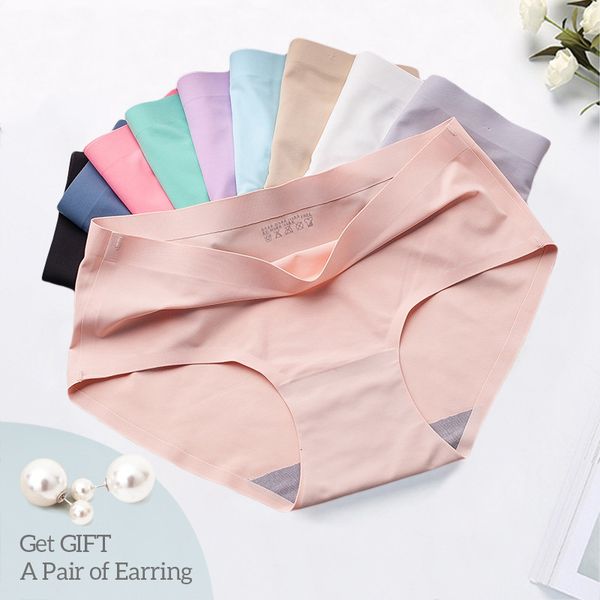 

women's set traceless solid female underwear mid-rise silky ladies briefs comfort seamless panties, Black;pink