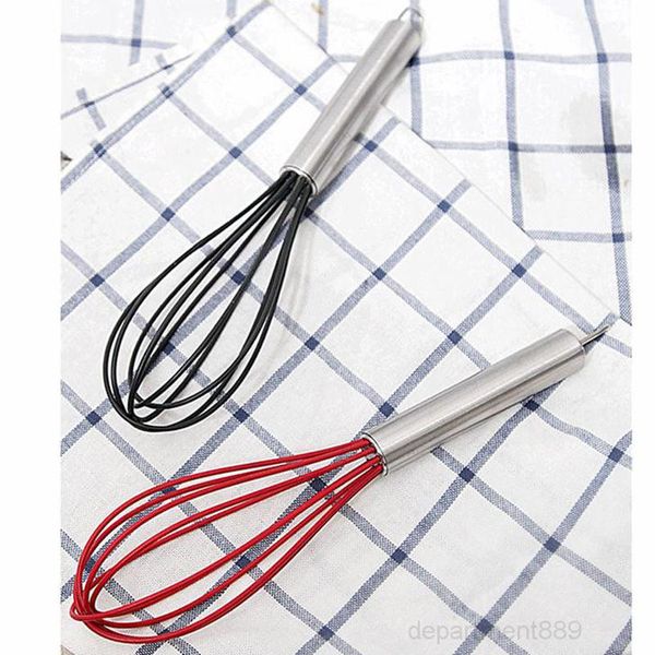 

10 inch beater stirrer colorful silicone whisk stainless steel handle egg mixer food grade household baking tools owf2932