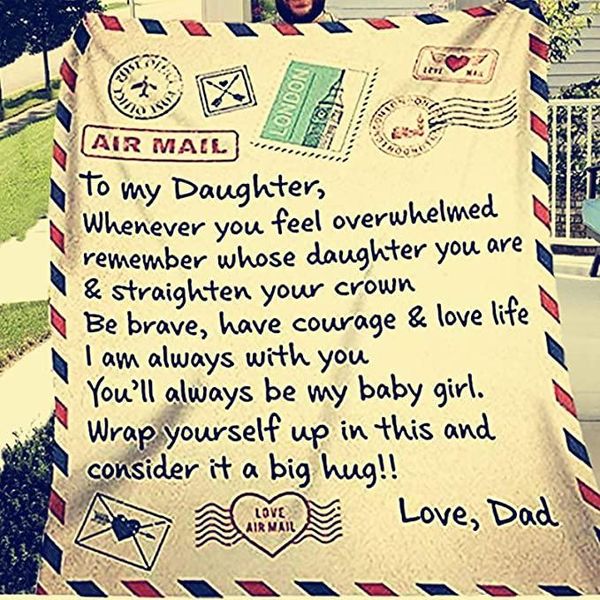 

sherpa fleece throw plush blanket to my daughter letter from mom dad air mail blanket positive encourage and daughter's flannel