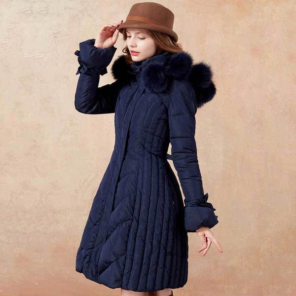 

artka winter new women 90% white duck down detectable fox fur pompoms a-line bandage thin long down jacket zk10173d c1204, Black