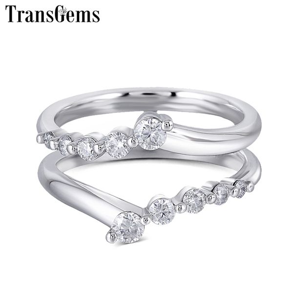 

transgems solid 14k 585 white gold ladies wedding ring f color ring for women stackable wedding band for 1ct ring y200620, Slivery;golden