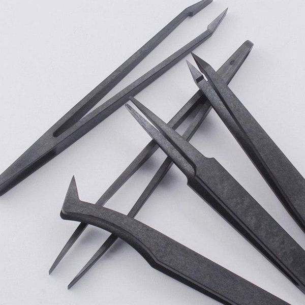 

8 styles black carbon fiber plastic tweezers nail art gel pick tools beads rhinestones diy hand clip jewelry tools bbyyht sweet07