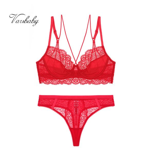 

varsbaby deep v unlined hollow underwear comfortable floral lace thongs bras and panty set c1212, Black;white