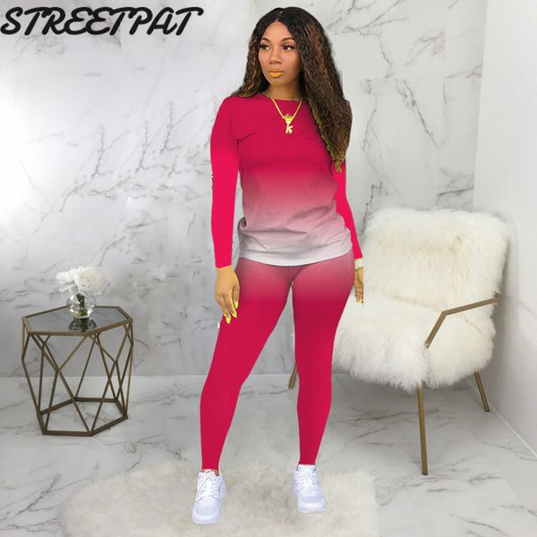 

casual tracksuit women 2 piece set gradient long sleeve sweatshirt high waist pants leggings fashion lounge wear outfits c0122, Gray