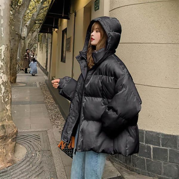 

casual coat winter women thicken woman jacket solid loose plus size clothing, Black