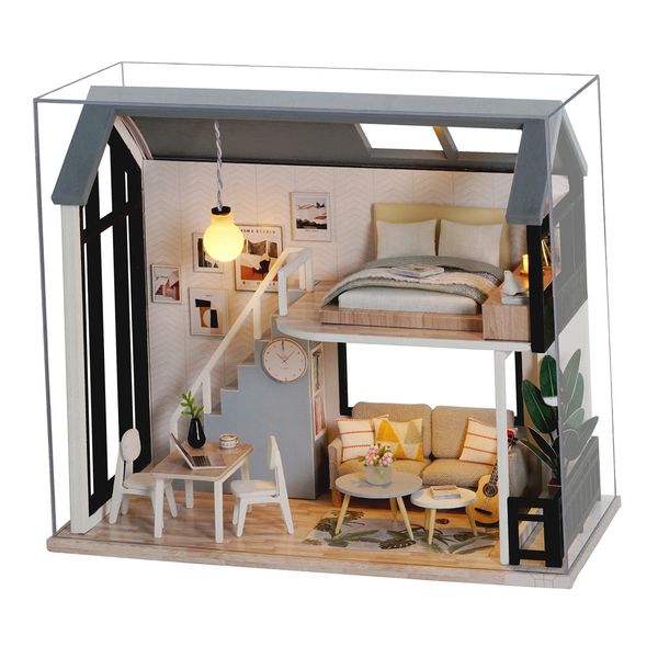 

1/24 scale dollhouse miniature diy house kit creative room with furniture kids play toys xmas gifts