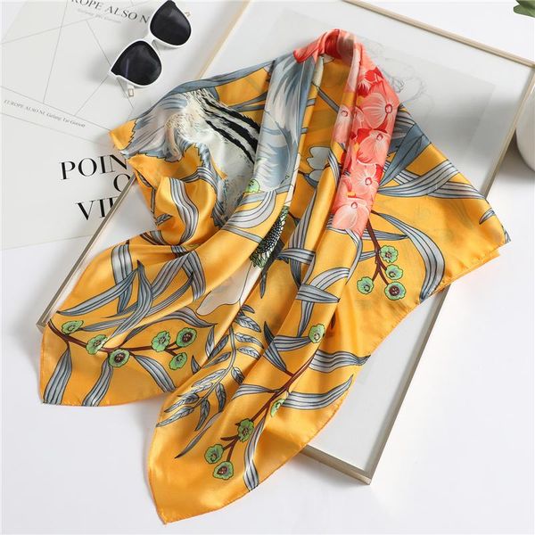 

2020 new floral print neck scarf women square silk foulard scarves hijab wraps bufanda neckerchief bandana shawl headband wmtrle, Blue;gray