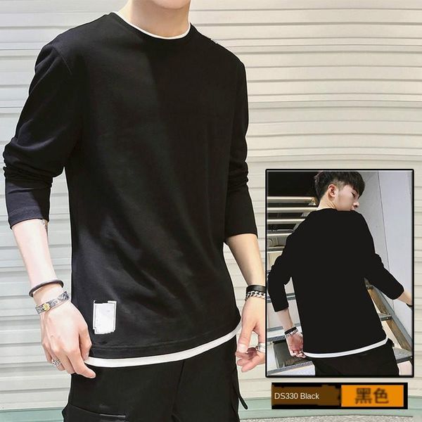 

men's t-shirts korean version of long-sleeved t-shirt trendy clothes bottoming shirt pure cotton sweater men, White;black