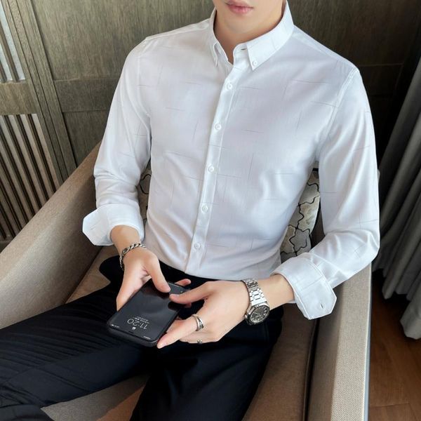 

men's casual shirts 2021 formal dress men long sleeve chemise homme slim fit business shirt british style clothing, White;black