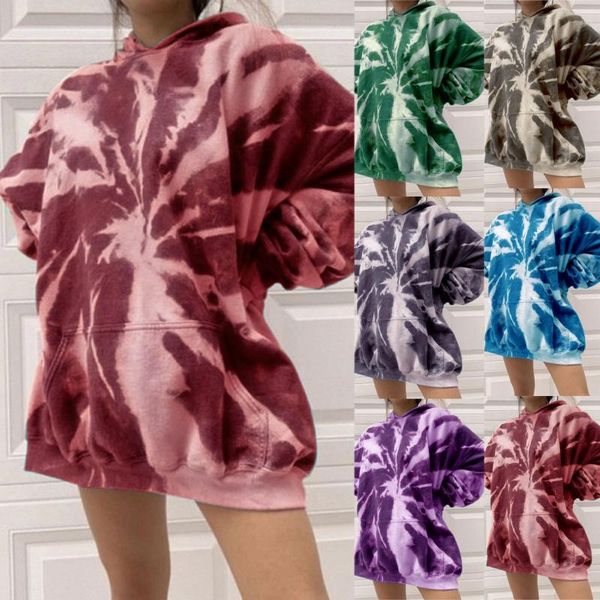 

women's hoodies & sweatshirts women loose tie-dye printed pullover casual long sleeve blouse ladies sweatshirt, Black