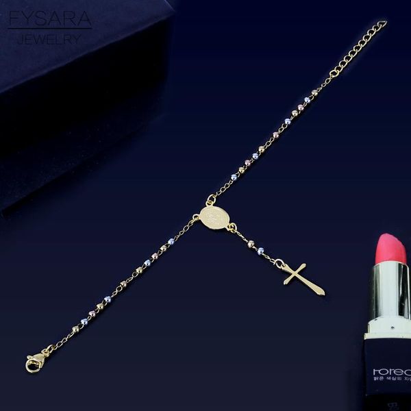 

фсара религиозный христианский из нержавеющей стали из нержавеющей стали браслет из бисера крест подвесной цепочка pulseiras розарийные брас, Black