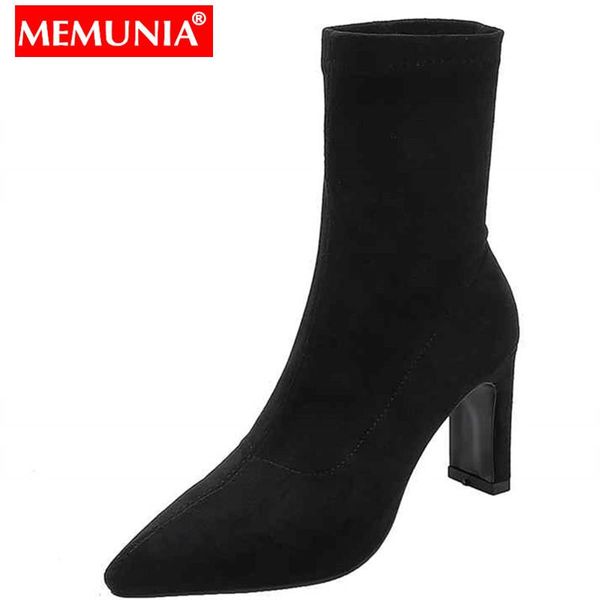 

memunia plus size 34-45 new high heels ankle boots pointed toe autumn spring shoes black solid color fashion women's boots