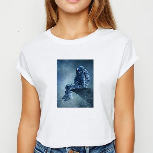 

starry sky astronaut t shirt women prevalent spring summer ropa mujer tshirt easy matching tee shirt round collar t-shirts, White