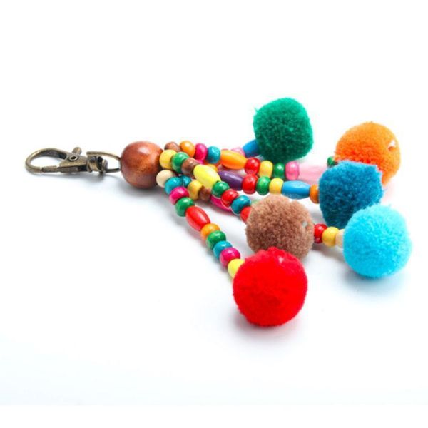 

handmade jewelry keychain with wooden pearl pom pom tassels keychain pompom keyring diy tassel key rings fashion jewelry qh6005 h bbyygw