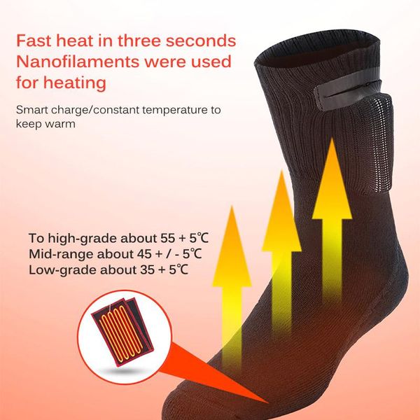 

sports socks 3.7v 3adjustable warmer electric heated rechargeable battery for women men winter outdoor skiing cycling sport heate, Black